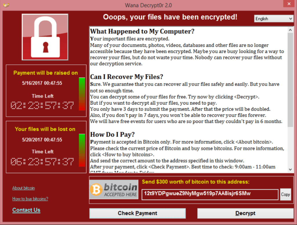WannaCry ransomware attack.