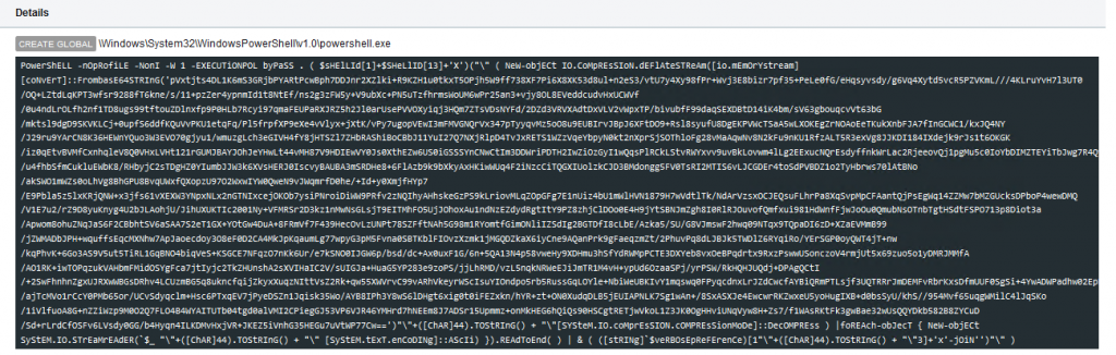 The obfuscated PowerShell script which, when executed, proceeds to pull a further payload from a remote server
