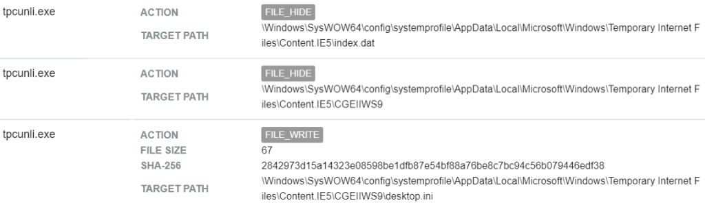 Figure 15 – “tpcunli.exe” hides internet history 
